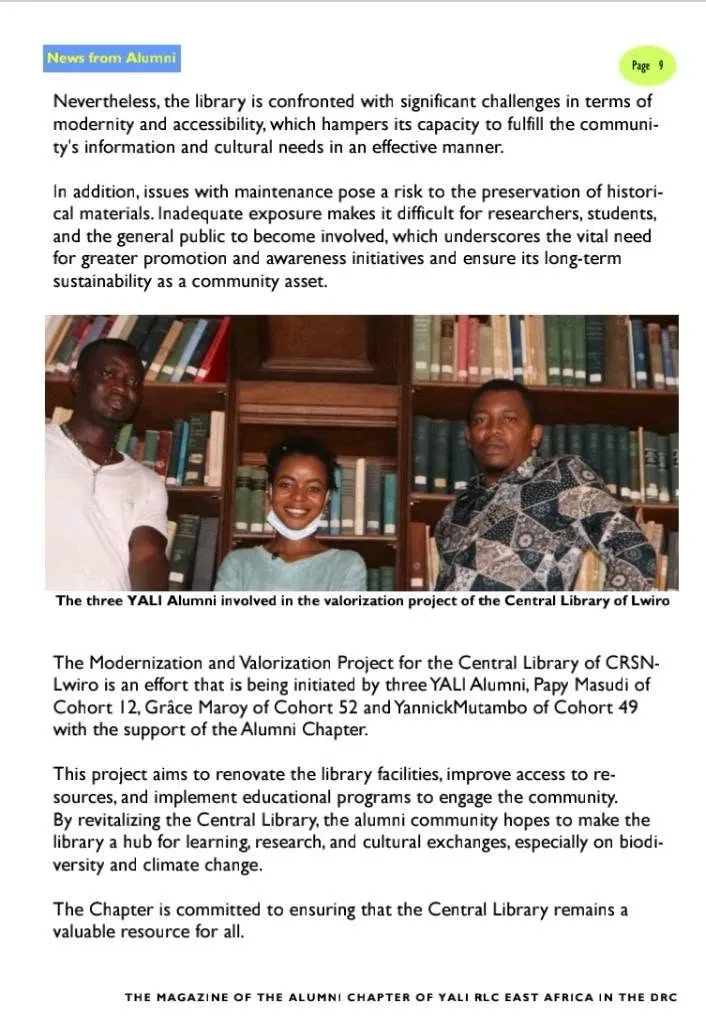 The project featured in the magazine of the YALI RLC East Africa alumni DRC chapter (p. 9).